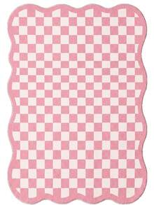 1pc Luxury Fluffy Checkered Carpet, Asymmetrical Wavy Edge Bedroom Decor Rug, Korean Sweet Pink Dressing Room Carpet, Pastoral Artistic Entryway Rug, Multiple Sizes Available, Living Room Carpet, Rug, Area Rug, Small Area Rug, Mat, Home Decor, Washable Carpet - Multicolor - View 9