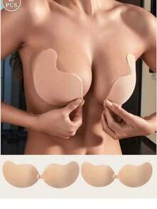 1pc Reusable Silicone Front Closure Bra, Breathable And Skin-Friendly Cup, Suitable For A-D Cup, Deep V Backless Dress - Apricot - View 1