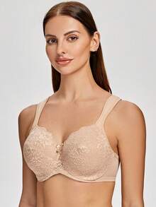 MELENECA Women's Floral Lace Non-Padded Minimizer Full Coverage Underwire Bra - Apricot - View 5