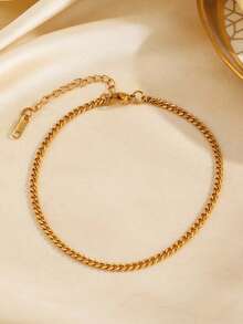 1pc 18K Gold Plated Stainless Steel Personalized Hip-Hop Cuban Link Anklet, Suitable For Women's Daily And Beach Wear - Gold - View 4