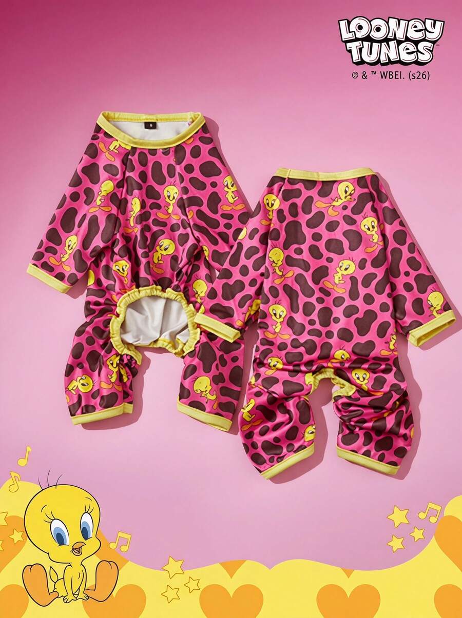 LOONEY TUNES X PETSIN 1 Cute Yellow Bird Rose Red Leopard Print Cartoon Cute Pattern Printed Pet Cat Dog Universal Four Leg Set Elastic And Comfortable Dog Jumpsuit - Multicolor - View 1