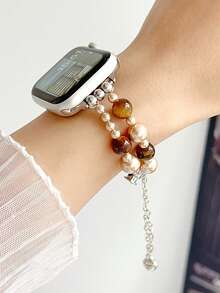 1条天然石珍珠可调节表带，兼容表带38mm 40mm 41mm 44mm 45mm 49mm（S10 42mm（S10 46mm（S11 42mm（S11 49mm）），女士款），时尚简约，兼容 Series 11 Ultra 3 SE3 Ultra 2 S10 SE2 9 8 7 SE 6 5 4 3 2 1，适合搭配各种服饰，日常佩戴，也适合度假。 - 金色 - 查看 6