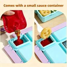 1 hộp đựng thức ăn trưa, hộp cơm bento bằng nhựa 4 ngăn cho trẻ em, dùng được trong lò vi sóng, có ngăn đựng nước sốt và dụng cụ ăn uống, hộp đựng cơm kèm túi đựng cơm. - Nhiều màu - Xem 5