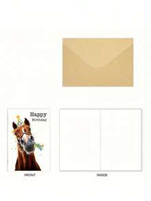 2pcs/1pc Funny Horse Themed Birthday Greeting Card (With Party Hat And Colorful Paper) - Interesting Animal Theme, Comes With Envelope, High Quality Paper, Suitable For Birthday Celebration, Vivid Printing Design - View 4