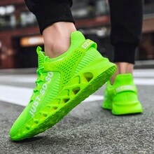 Women's Blade Sole Letter Print Sneakers, Breathable Lightweight Streetwear Running Shoes - Fluorescent Green - View 4