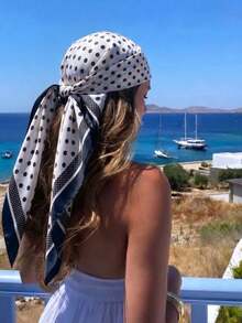 1PC 90cm Polka Dot Satin Square Scarf, Versatile Women's Headscarf & Bag Scarf - Black - View 1