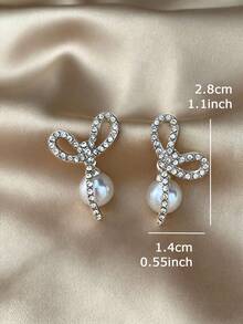 1 pereche cercei eleganți cu perle artificiale și delicate, la modă, de lux, potriviți pentru ținute casual zilnice, petreceri și adunări pentru femei - Argint - Vizualizare 3