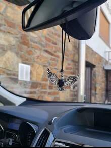 Car Hanging Ornament, Rearview Mirror Pendant, Black Crystal & Opal Wings Car Charm, Gothic Style Car Interior Decor, Premium Metal Accessory, Cool Car Accessory, Unique Driver Gift - A - View 4
