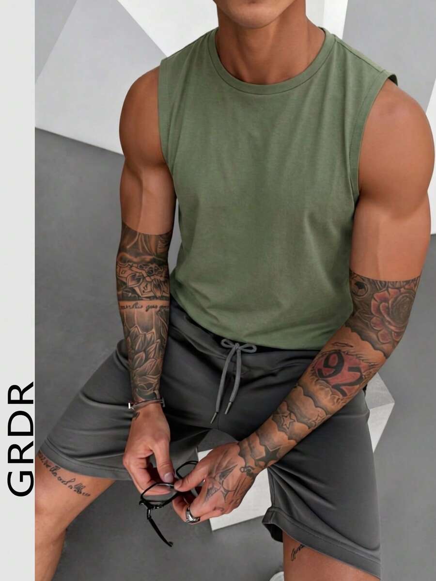 GRDR Men's Summer Casual Sleeveless Round Neck Tank Top - Mint Green - View 1