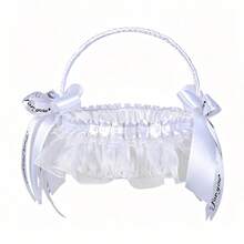 Flower Girl Baskets Western Ruffle Trim Wedding Basket With 3D Letter Bows For Party Prom Celebration - Putih - View 7
