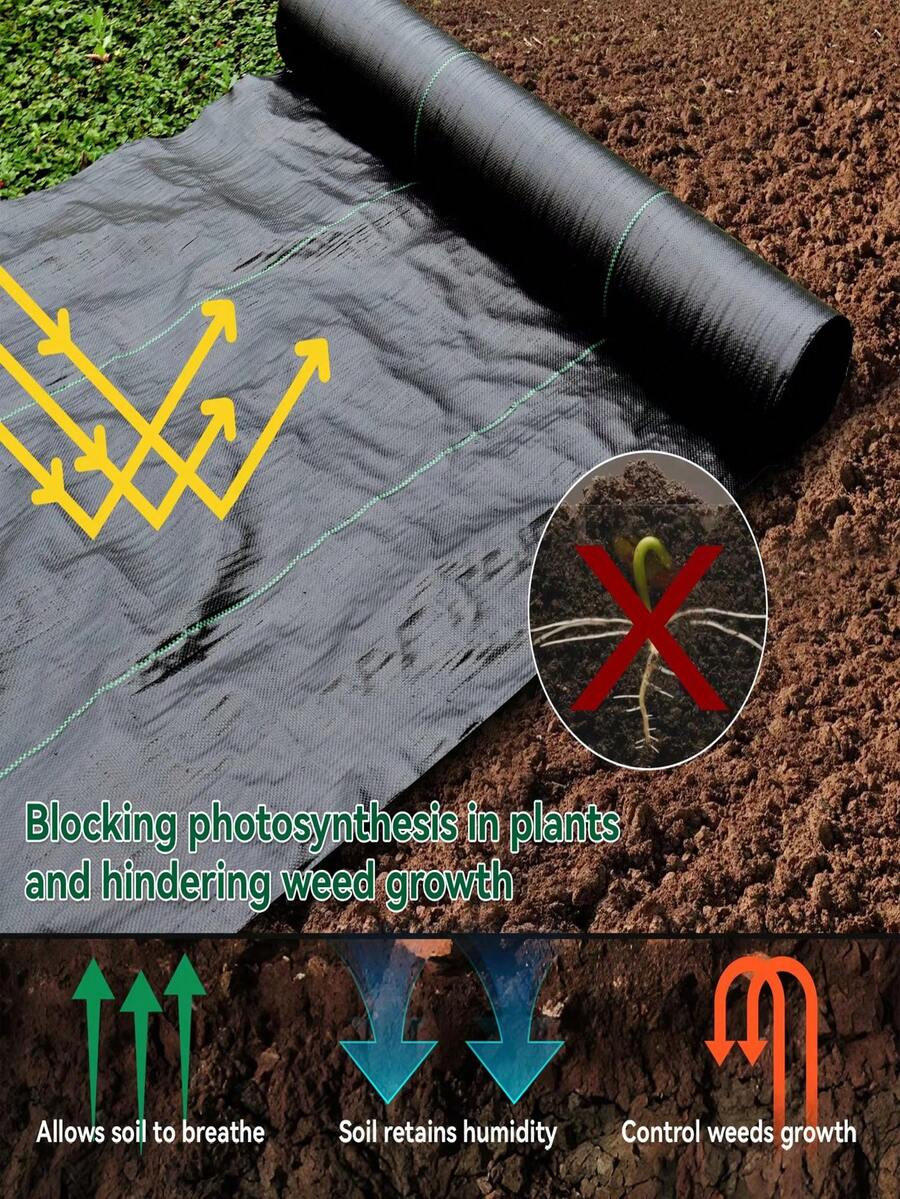 Vải chống cỏ PP 10M/20M dùng trong nông nghiệp, thảm chắn bảo vệ đất nông nghiệp, màng phủ nhựa dày hơn, vải kiểm soát cỏ cho vườn cây ăn quả. - màu đen - Xem 1