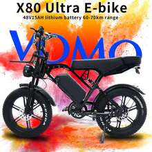 VOMO Bicicleta eléctrica X80 Ultra, bicicleta todoterreno de 20 pulgadas con neumáticos anchos, motor de 1000 W, batería de larga duración de 48 V y 15 Ah, 7 velocidades, frenos hidráulicos dobles, suspensión completa, adecuada para ciclismo de montaña, paseos por la playa y paseos en la nieve. - Negro - Ver 2