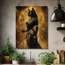 1 Pieza de Arte de Pared de Gato Bastet Egipcio - Impermeable, Diosa de los Gatos del Antiguo Egipto, Impresión en Lienzo 2D Sin Marco para Decoración de Hogar, Oficina, Cafetería - Regalo Estético de Deidad Egipcia Adecuado para Dormitorio, Cocina, Aula - - Enmarcado - Ver 4