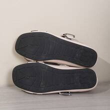 Teens' British Style Double Buckle Shoes, Round Toe Mary Jane Shoes, Retro School Uniform Shoes, All Season - Beige - View 3