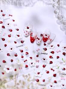 1pc 5D Stereoscopic Ladybug & Flower Nail Stickers - Self-Adhesive, Cute Red Ladybug, White Daisy & Bow Pattern, Embossed Sliders For DIY Nails, Summer Garden Nail Art Decals, Easy To Apply Nail Decorations For Women & Girls, Nail Art Supplies - Multicolor - View 8