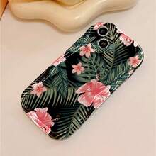 1 unidad Flores tropicales hojas palmeras fondo blanco Funda para iPhone 17 pro max, material suave TPU, diseño de borde ondulado crema elegante y moderno, protección completa de cámara antigolpes, resistente a rasgos y desgaste diario, ventilada y disipadora de calor sin calentamiento, antipolvo y resistente a la suciedad, funda ideal para uso diario, desplazamientos y viajes - Negro - Ver 3