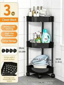 1pc 3-Tier/4-Tier/5-Tier Bathroom Storage Rack With Wheels, Compact Corner Organizer Shelf, Sturdy Plastic Material, Suitable For Kitchen, Living Room, Bedroom, Office, Commercial Restroom And Bathroom, Multi-Function Storage Basket - Multicolor - View 16