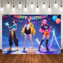 Hasbro 一套K-Pop女巫狩猎动漫主题装饰，包括背景幕布、女巫狩猎团体图案、生日派对装饰，适合粉丝见面会、生日派对，打造独特欢乐的女巫狩猎团体派对装饰礼物。 - 彩色 - 查看 1