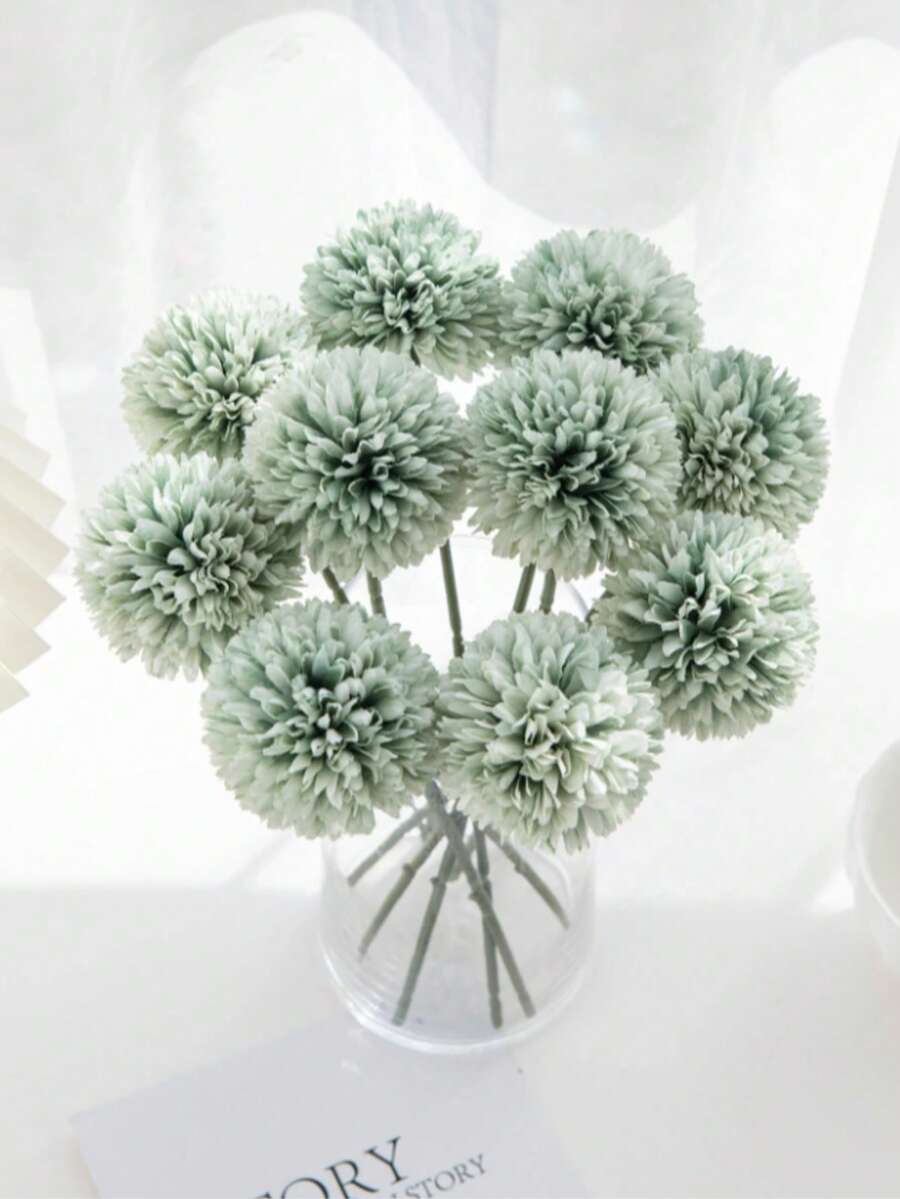 1/2/5/12个装人造菊花球、绣球花,适用于婚礼装饰、家居花瓶填充、餐厅、客厅、卧室装饰、新娘捧花、腕花、胸花、生日派对、新年、情人节、秋季装饰、返校季房间装饰、学习用品 - 綠色 - 查看 1