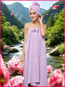 1 Bộ Khăn Tắm + Mũ Tắm, Bộ Đồ Dùng Phòng Tắm, Khăn Tắm Sợi Siêu Mềm, Mũ Sấy Tóc Màu Tím, Bộ Mũ Tam Giác, Bộ Khăn Tắm, Bộ Áo Choàng Tắm Sợi Siêu Mềm - Nhiều màu - Xem 2