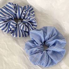 1个/2个蓝色条纹发圈，2026款优雅奢华发绳发饰 - 天藍色 - 查看 1