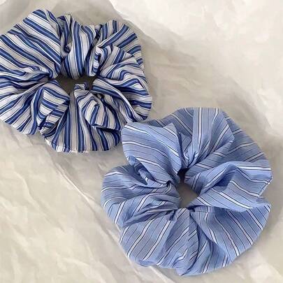 1个/2个蓝色条纹发圈，2026款优雅奢华发绳发饰