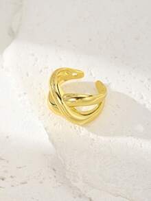 1pc/18K Gold Plated Open Ring - Chunky Flower, Twisted & Heart Stackable Rings For Women, Minimalist Statement Jewelry - Yellow Gold - View 4