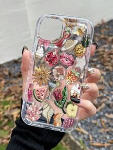 1pc Airbag Bead Embroidered Pomegranate Lip Pattern Full Coverage TPU Shockproof Phone Case Compatible With Apple 16, 15, 14, 13, 12, 11 Pro Max, Series - Multicolor - View 7