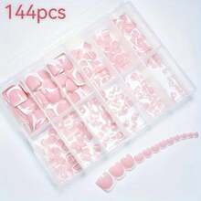 144pcs/Box Pink Square French Style Soft Gel Thick Full Coverage Fake Toenail Extension Tips, Nail Art Supplies - Square - View 6