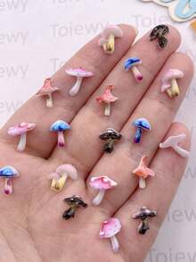 40pcs Cute Resin Mini Colorful Mushroom Flat Bottom Rhinestone Art Stickers, DIY Clothing Craft Decorative Accessories - Random mixed - View 3