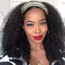 Headband Wig Human Hair Deep Wave 36 Inch None Lace Front Wig Human Hair Machine Made Wigs Glueless Curly Hair Headband Half Wigs For Women Human Hair Natural Color - Natural Black - 查看 7
