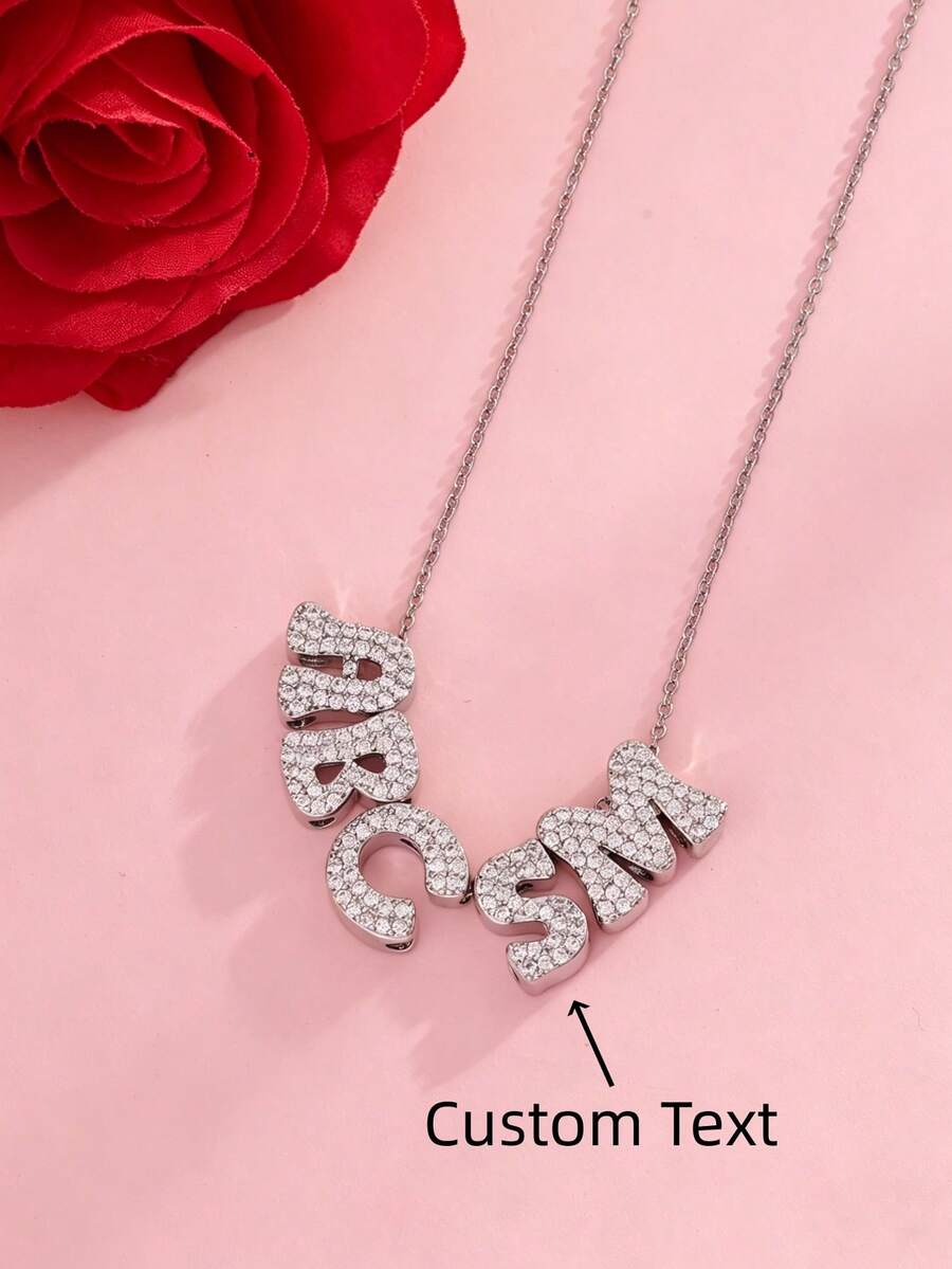 1 件奢华全冰方晶锆石首字母 DIY 项链，定制简约字母姓名项链，不锈钢个性化妈妈字母吊坠项链，送给女朋友、妈妈、家人、朋友、女儿、周年纪念、情人节、母亲节、生日、毕业典礼、日常穿着、婚礼、舞会、银色、时髦、简约、休闲、定制、个性化、独特、生日、派对、女士珠宝、优雅装扮、别致秋季、珠宝和手表、定制时尚文字项链