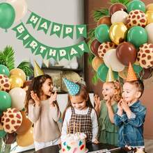Conjunto de 35 balões de 30 cm com tema de aventura na selva - Verde sálvia, marrom, dourado e creme com estampas de girafa e animais da floresta - Perfeito para batizado, aniversário e festas de meninos - Decoração para festas | Decorações com tema de selva | Balões duráveis, fitas verdes para decoração de aniversário com tema de selva - Ver 8