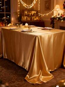1pc Shiny Gold Satin Tablecloth, Birthday Party Table Cover, Wedding Party Tablecloth, Baby Shower, Party Table Runner, Birthday Wedding Party Decor, Bridal Shower Favor, Anniversary Celebration, Banquet Party Gift, Graduation Decor, Home Decor, Room Decor, Party Supplies - Bright Gold - View 11