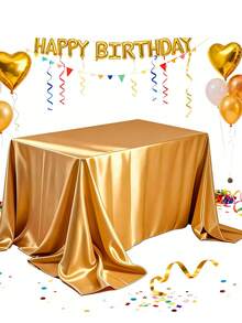 1pc Shiny Gold Satin Tablecloth, Birthday Party Table Cover, Wedding Party Tablecloth, Baby Shower, Party Table Runner, Birthday Wedding Party Decor, Bridal Shower Favor, Anniversary Celebration, Banquet Party Gift, Graduation Decor, Home Decor, Room Decor, Party Supplies - Bright Gold - View 6