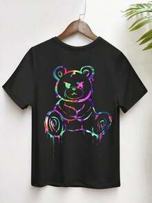 Unisex Size. Women's Plus Size Summer Cotton T-Shirt. 1PSCUnity Comfortable Short Sleeve T-Shirt With Digital Skull Bear Print, Sexy Front Design, Suitable For Home, Summer. Sweat-Absorbing, Soft, And Skin-Friendly Material. - 黑色 - 查看 3