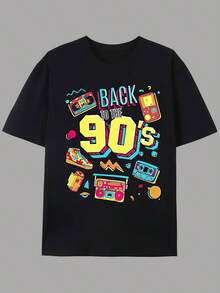 1 Pcs Casual 100% Cotton Unisex T-Shirt, Vintage Back To The 90s Nostalgic Music Gadget Front Graphic Tee, Summer Travel Gift Outfit - Noir - Voir 3