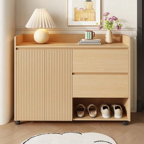 Shoe Cabinet, Mobile Shoe Cabinet With Swivel Casters And Brakes. Arched Top Design, Adjustable Shelf, Soft-Close Hinges - View 1