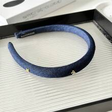 Bowknot Fabric Denim Headband - Dark Blue Denim Headband With Bow - View 4