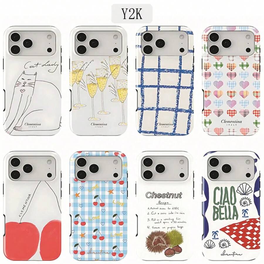 Funda de teléfono de lujo Y2K a cuadros azul cereza para iPhone 17 16 15 14 13 12 11 Air Pro Max Plus de doble capa SWAG - Negro - Ver 1