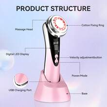 Professional Facial Massager - Anti-Aging & Skin-Firming Device. Features 4 Modes, 3 Intensity Levels, And USB-Rechargeable Ionic Infusion Technology. Utilizes Thermal Therapy To Lift And Contour, Effectively Diminishing Wrinkles And Dark Circles. - Multicolor - View 4