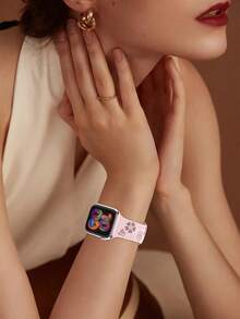 花卉雕刻表带，兼容 41mm、40mm、44mm、45mm、42mm、38mm、49mm、46mm 表带，可爱花朵图案，柔软硅胶运动表带，兼容 Series 11、10、SE、9、8、7、6、5、4、3、Ultra，女士时尚花卉元素表带，兼容 表带 - LD004花卉-粉配煙紫 - 查看 7