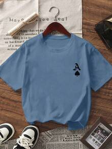 1pc Tween Boy Graphic Print Short Sleeve T-Shirt, Student Youth Clothing, Summer Gift For Kids - Dusty Blue - View 3