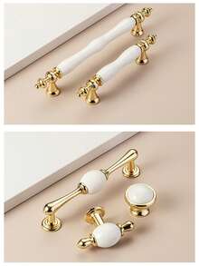 Conjunto de 1/2/4 puxadores dourados de cerâmica para portas de armário, puxador de barra branco para porta de armário, puxador moderno e minimalista para gaveta de armário de cozinha. - Branco - Ver 9