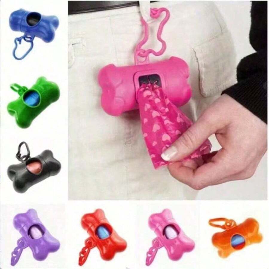 1pc Colorful Bone Shaped Portable Pet Dog Poop Bag Dispenser, Comes With 15 Disposable Bags, Suitable For Outdoor Walking & Training, Random Color Bags - Multicolor - View 1