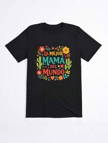 Camiseta Negra La Mejor Mama Del Mundo con Cactus y Flores para Mamás - Negro - Ver 2