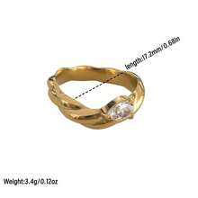 1枚不对称不锈钢锆石闭口戒指，简约优雅设计，适合日常佩戴 - 金色 - 查看 6