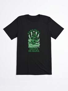 Camiseta Negra con Estampado de Rana y Texto Sana Sana Colita de Rana para Uso Diario - Negro - Ver 2