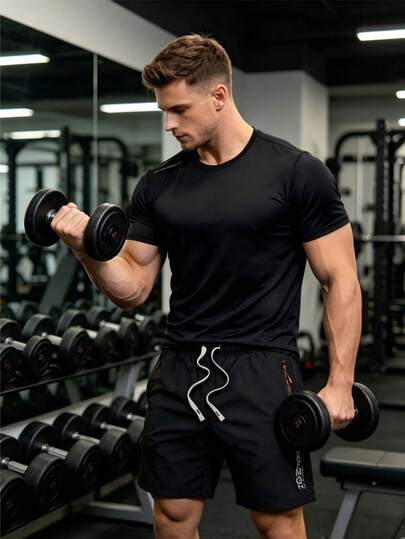 2pcs Men's Summer Sports Set, Short Sleeve T-Shirt + Shorts, Lightweight Breathable Casual Sports, Running & Fitness Outfit