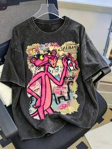 Camiseta lavada para hombre, camiseta gráfica con diseño de arte pop audaz que presenta un icono con gafas de sol sosteniendo una lata de aerosol, collage con fondo de cómic con elementos de periódico retro y logotipo Pxr24, estética minimalista pero audaz de ropa de calle - Negro - Ver 1
